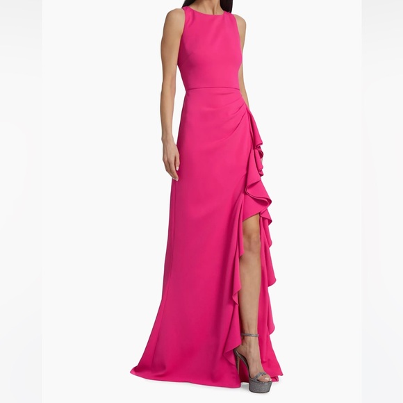 Badgley Mischka Odessa Ruffled Slit Gown Size 10 NWT